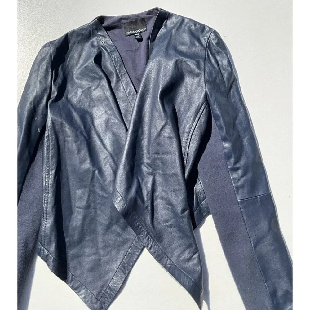 Vintage CYNTHIA ROWLEY Blue Cropped Jacket Women's Size Medium 100% Leather